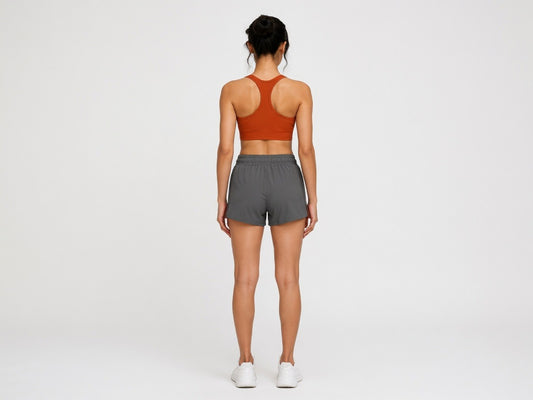 Women's Activewear Set – Rust Ribbed Bra & Charcoal Running Shorts