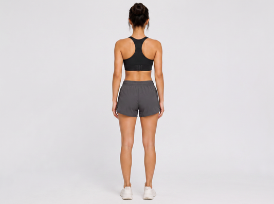 Women's Running Shorts – Charcoal Grey | Mesh Panel with Elastic Waist