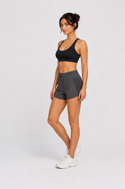 Women's Running Shorts – Charcoal Grey | Mesh Panel with Elastic Waist