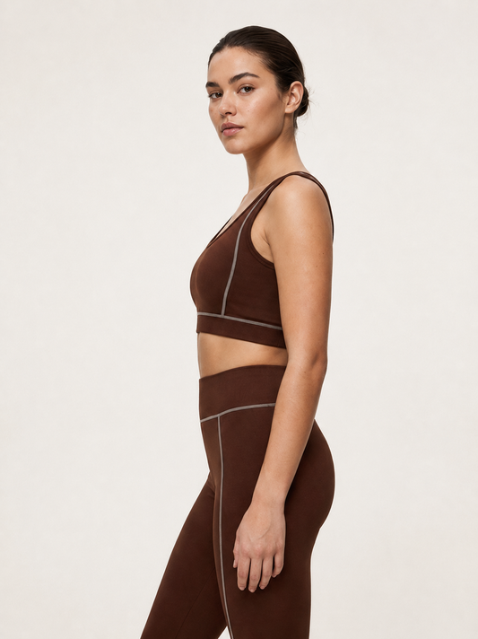 Women's High-Waisted Contrast Stitch Leggings – Espresso Brown | Squat-Proof