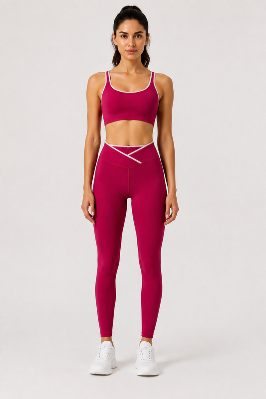 Women's Strappy Sports Bra – Berry Magenta with White Piping | Light Support