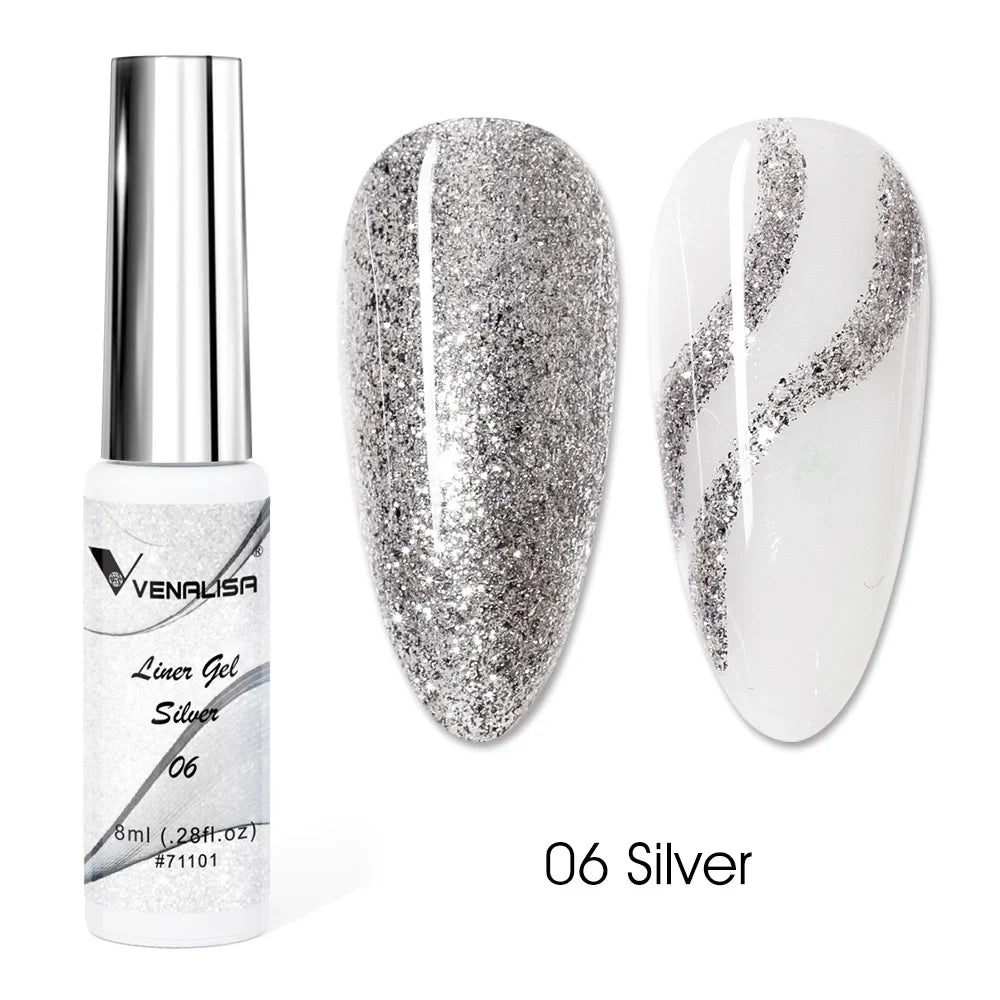 Venalisa Liner Gel 8ml French Nail Gel Polish UV LED Painting Gel Nail Art Design Gorgeous Glitter Color DIY Drawing Polish