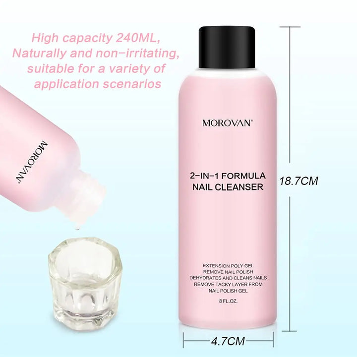 8oz Nail Cleanser 2 in 1 (Poly Nail Extension Gel Slip Solution+Professional Nail Cleanser) Nail Polish Remover Lint-free Slip