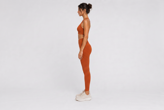 Women's High-Waisted Ribbed Leggings – Rust Terracotta | Seamless Squat-Proof