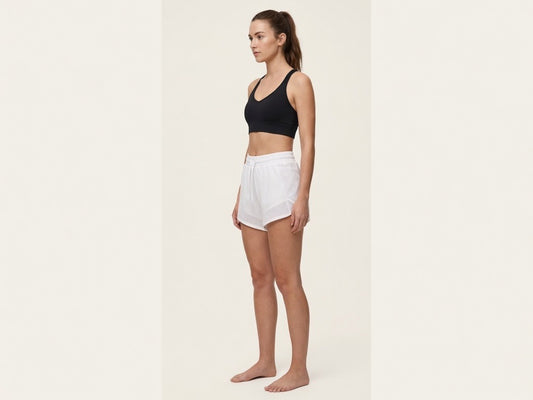 Women's Mesh-Panel Running Shorts – White | Drawstring Elastic Waist