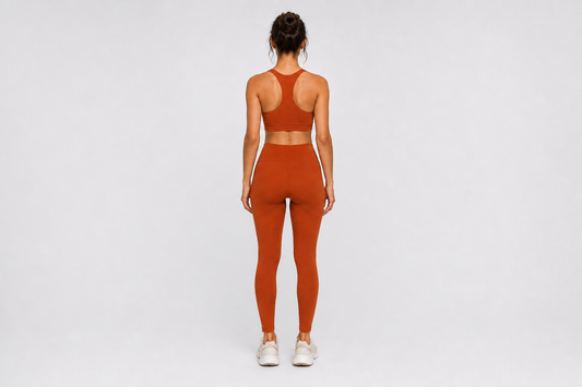 Women's Matching Ribbed Set – Sports Bra & Leggings | Rust Terracotta