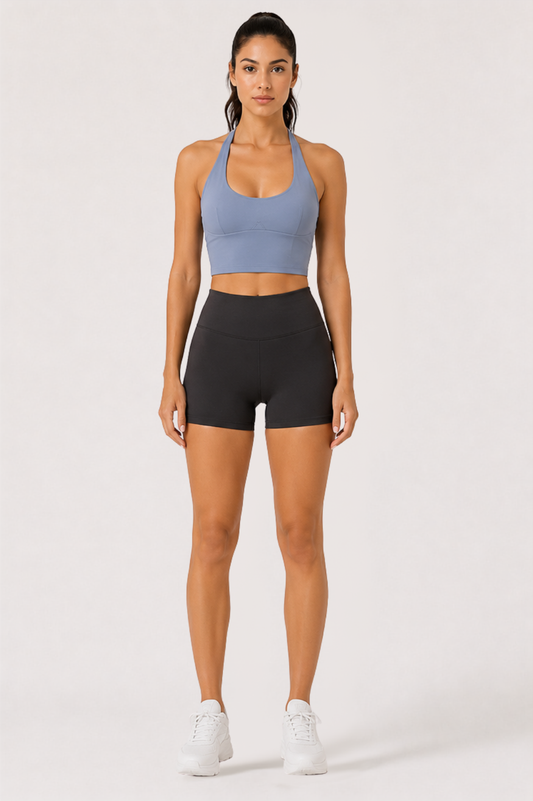Women's Halter Sports Bra – Slate Blue | Medium Support with Structured Cups