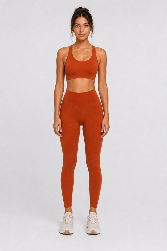 Women's Ribbed Racerback Sports Bra – Rust Terracotta | Medium Support