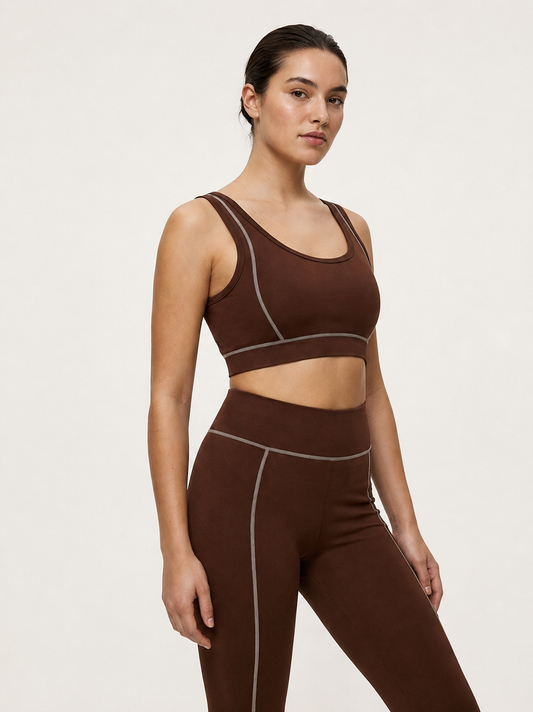 Women's High-Waisted Contrast Stitch Leggings – Espresso Brown | Squat-Proof