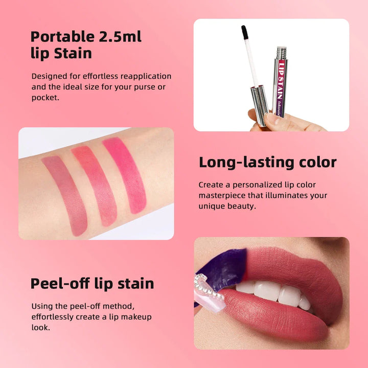 Peel Off Lip Stain Reveal Long Lasting Waterproof Pink Lip Tint Transfer Proof Non-stick Cup Natural Lip Stain Women&