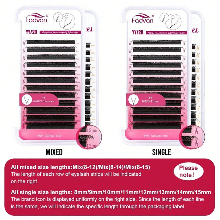 FADVAN YY Shape 6-15mm Lashes 2D 0.07/0.05mm Faux Mink C/D Curl Natural Soft Brazilian Premade Volume Fan Eyelashes Extension