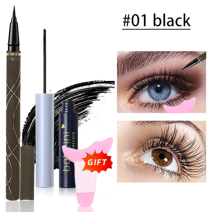Silk Fiber Curling Mascara, Ultra-Fine Brush, Lengthening &amp; Volumizing, Waterproof, Smudge-Proof, Long-Lasting, Unisex, Eye Safe