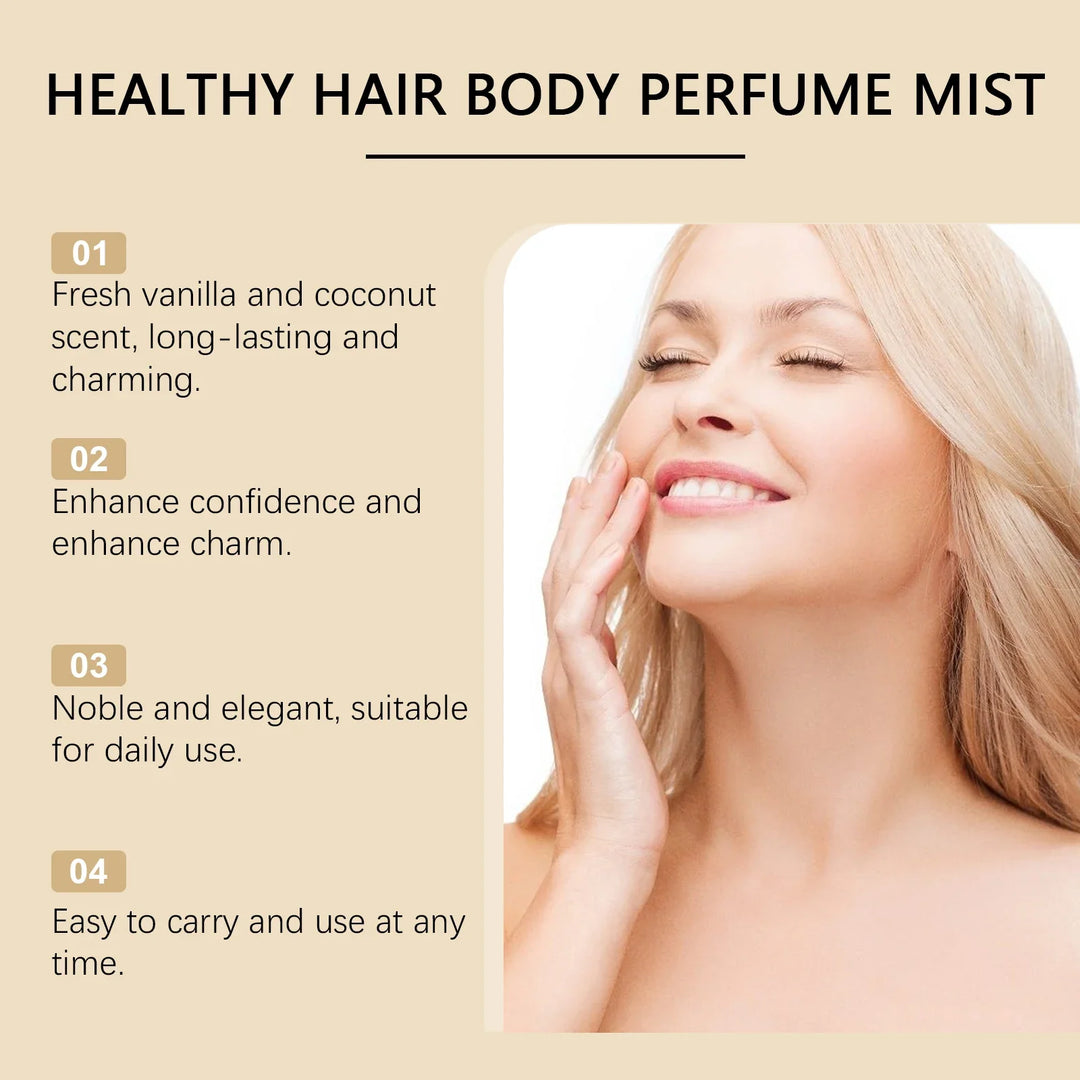 Vanilla Coconut Body Hair Mist - Long Lasting Fresh Romantic Fragrance, Travel Size Portable Spray Women Men Daily &amp; Dating Use