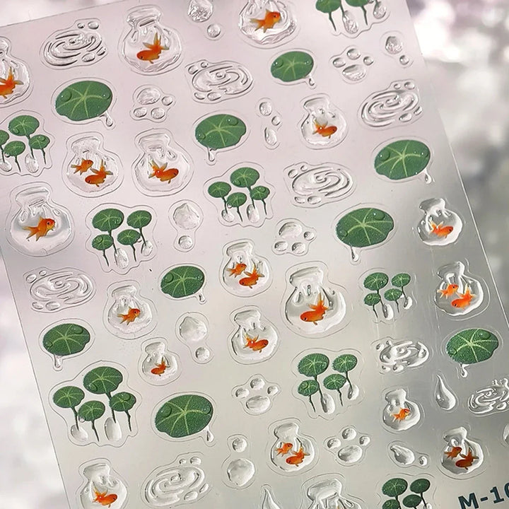 5D Deep Sea Fish Nail Art Stickers Shimmery Bubble Colorful Marine Life Nail Decals Summer Ocean Self Adhesive Manicure Decal