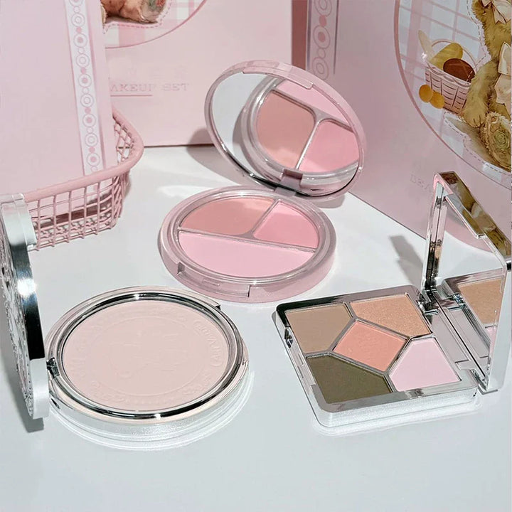 ART VALUE 7PC Makeup Sets Include 3 Colors Matte Lip Mud,1 Pressed Powder,1 Blush,1 Eyes Palette,1 Necklace Beauty Makeup Sets