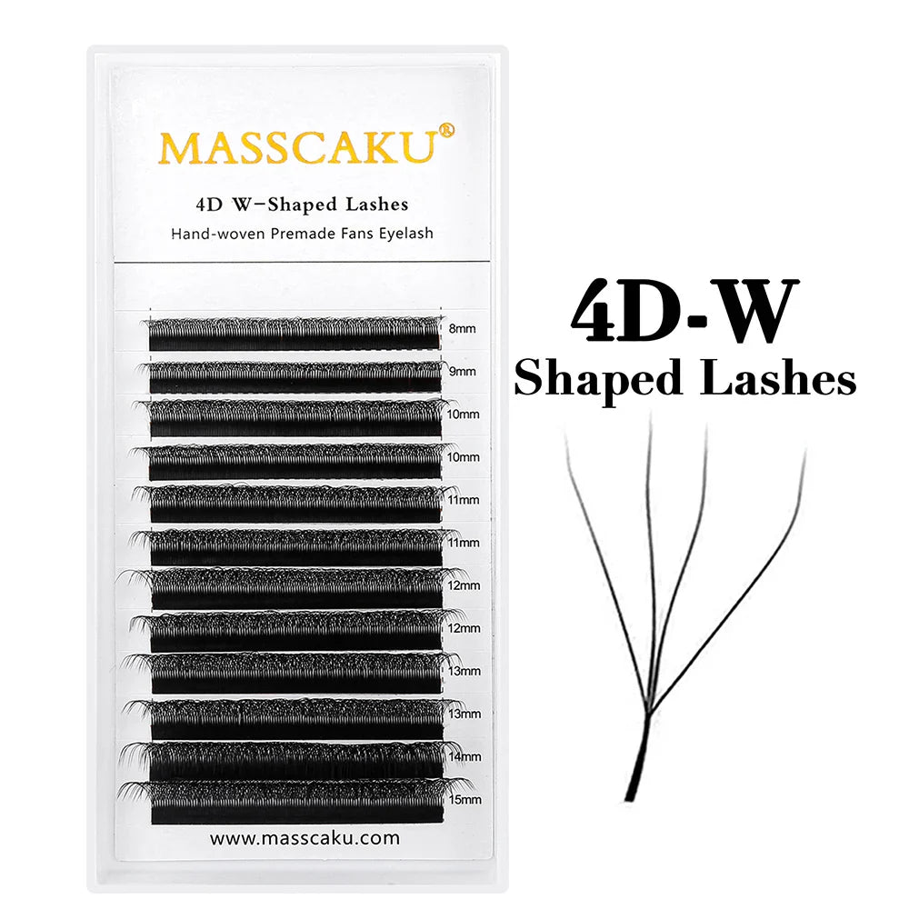 MASSCAKU 12Lines Premium Mink 3D 4D 5D 6D Pre-made False Eyelash W Shape Soft and Natural Individual Lash Extension Supplies