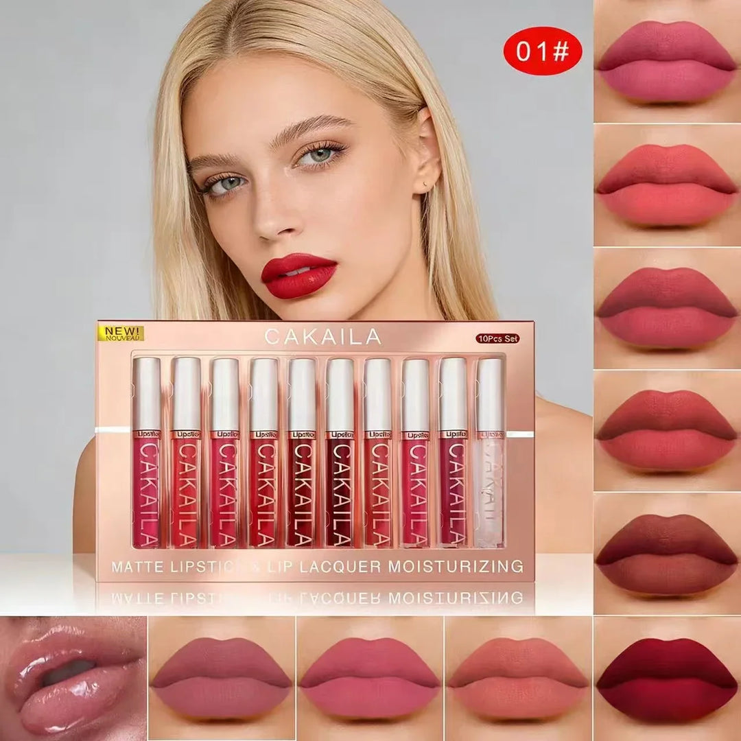 Matte Liquid Lipstick Lip Oil 10pc/set, Waterproof Velvet Lip Gloss Long Lasting Non-transfer Nude Red Pink Daily &amp;Party Makeup