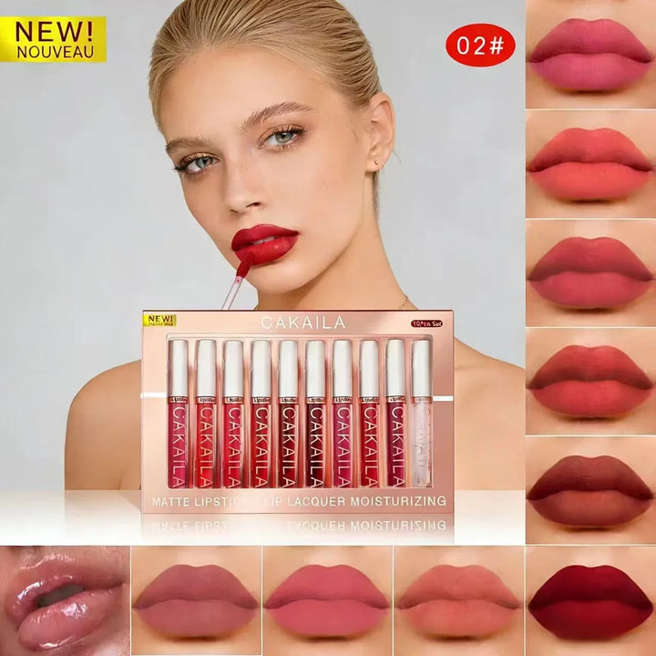 Matte Liquid Lipstick Lip Oil 10pc/set, Waterproof Velvet Lip Gloss Long Lasting Non-transfer Nude Red Pink Daily &amp;Party Makeup