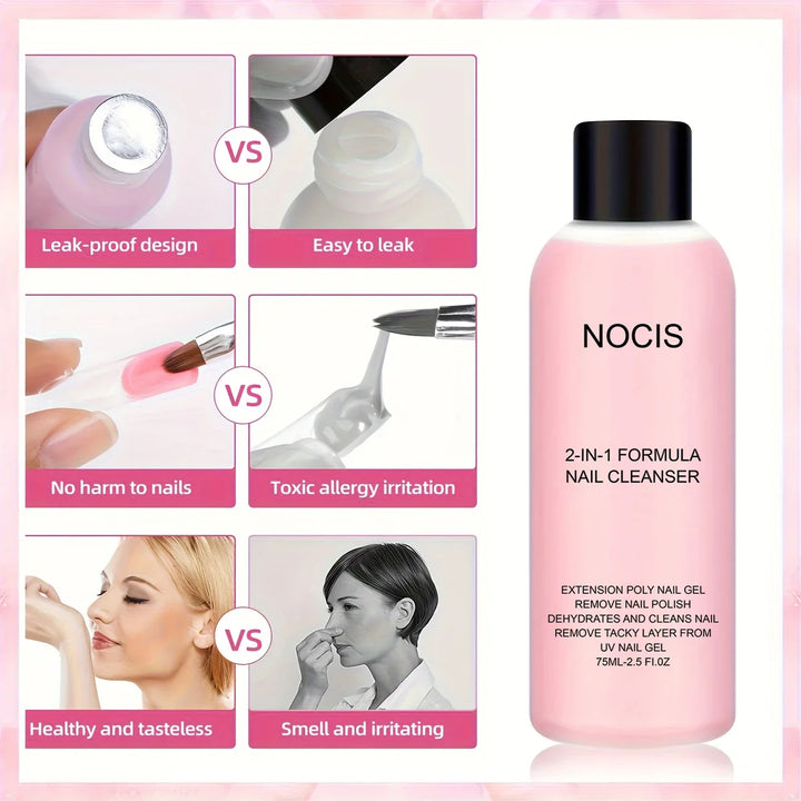 2in 1 Gel Cleanser for Nails &amp; Polish Remover, Professional Slip Solution for Poly Gel Nails for &amp; LED Gel, Anti-Stick Formula,