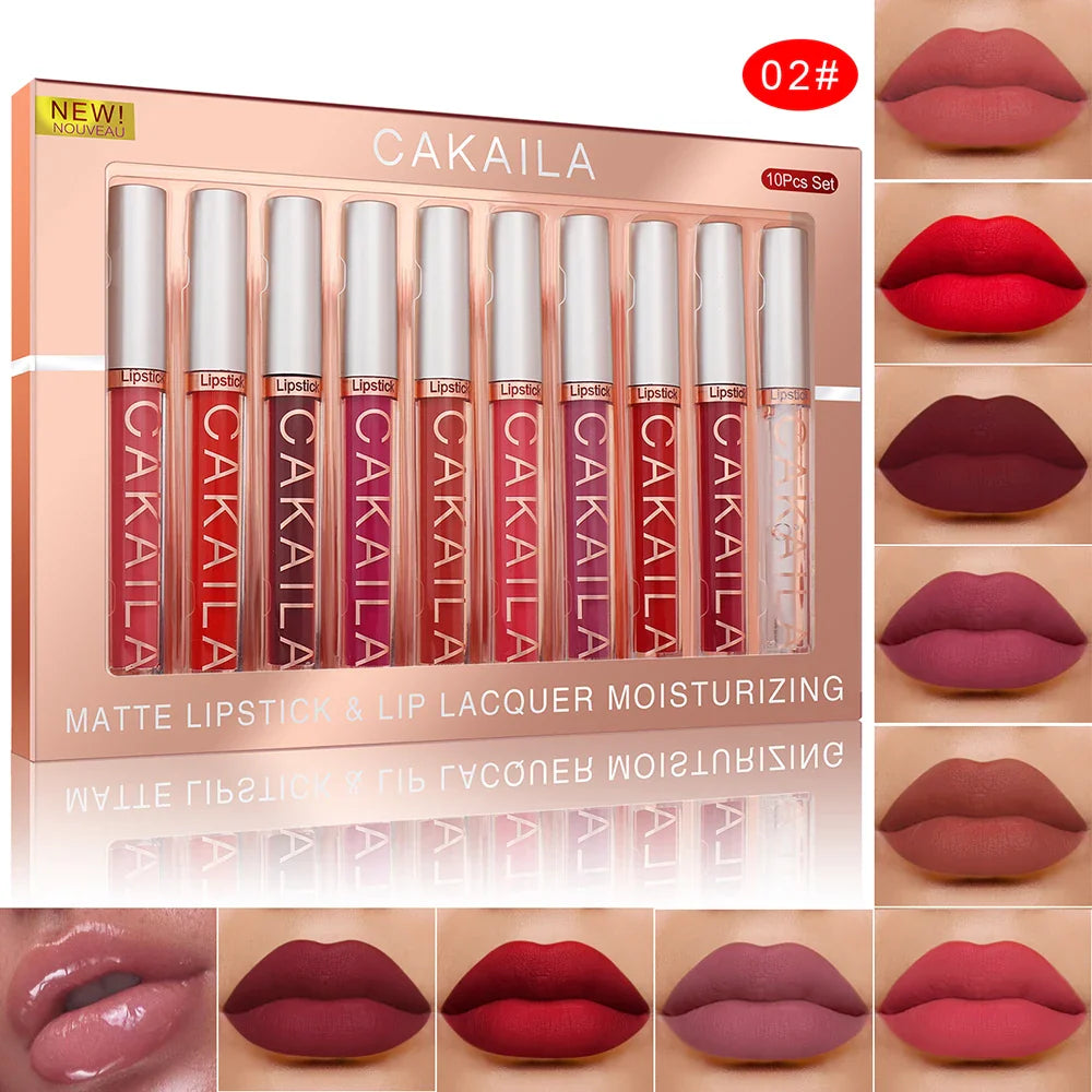 Matte Liquid Lipstick Lip Oil 10pc/set, Waterproof Velvet Lip Gloss Long Lasting Non-transfer Nude Red Pink Daily &amp;Party Makeup