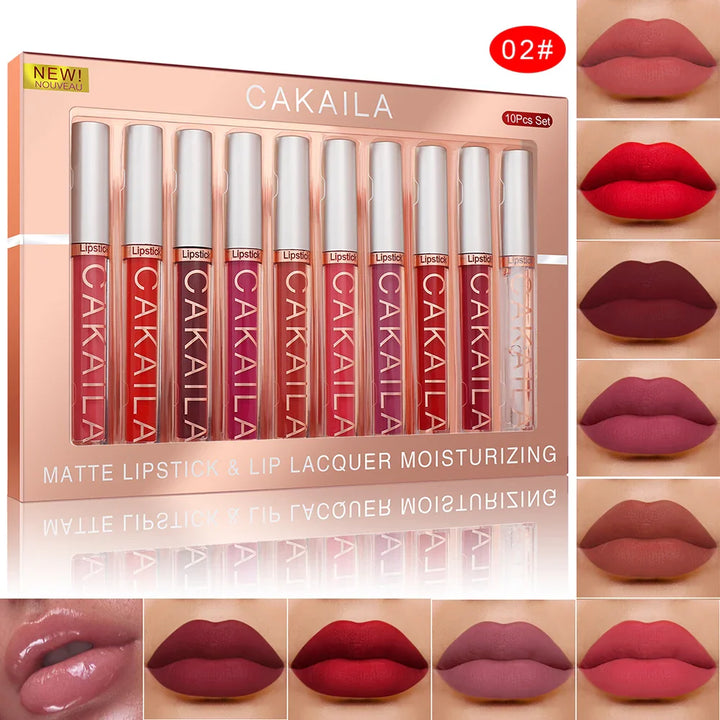 Matte Liquid Lipstick Lip Oil 10pc/set, Waterproof Velvet Lip Gloss Long Lasting Non-transfer Nude Red Pink Daily &amp;Party Makeup