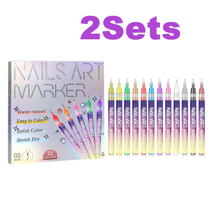 12pcs/Set Nail Art Graffiti Pen DIY Nail Art Painting Pens Abstract Lines Fine Design Multi-Color Drawing Nail Painting Tools