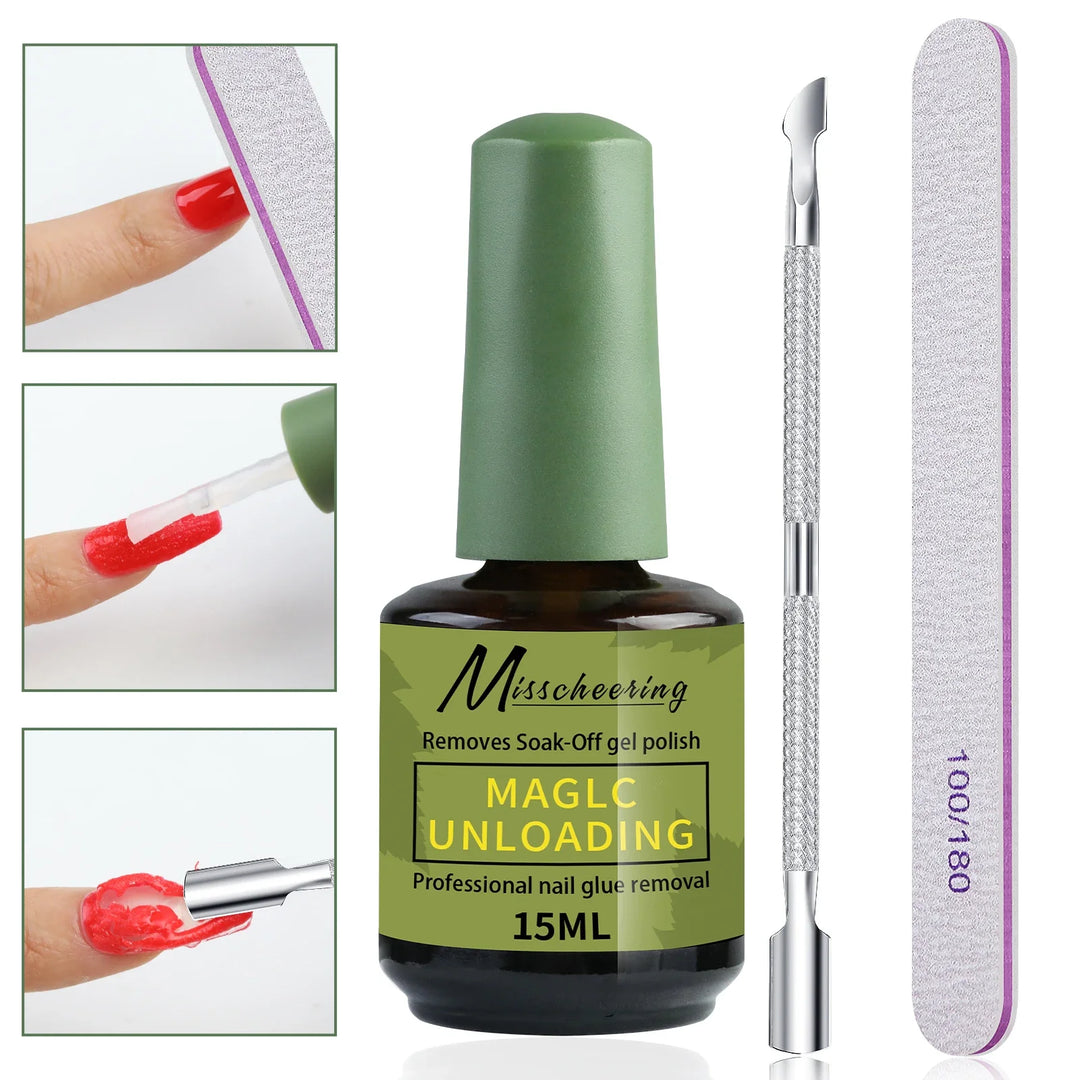 Misscheering 15ml Magic Fast Nail Gel Polish Remover Clean UV Soak Off Semi Permanent Varnish Nail Art Removal Tools Manicure