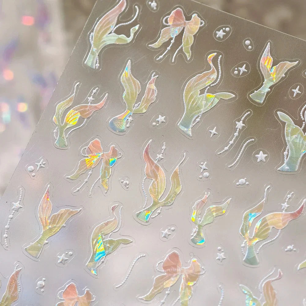 5D Deep Sea Fish Nail Art Stickers Shimmery Bubble Colorful Marine Life Nail Decals Summer Ocean Self Adhesive Manicure Decal