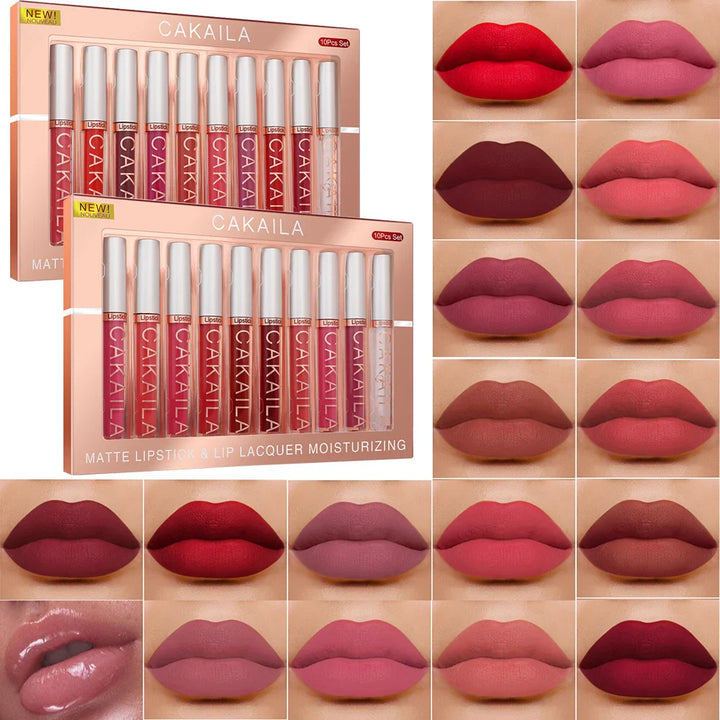 Matte Liquid Lipstick Lip Oil 10pc/set, Waterproof Velvet Lip Gloss Long Lasting Non-transfer Nude Red Pink Daily &amp;Party Makeup