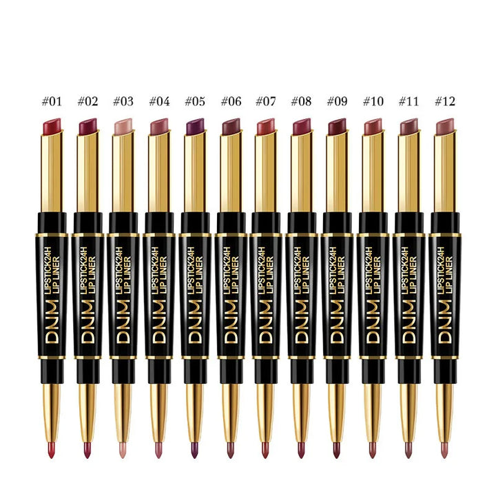 DNM 2 In 1 Matte Lipstick Pencil Double Head Lip Liner Pen Long Lasting Waterproof Lady Charming Nude Red Lipliner Pencil Makeup