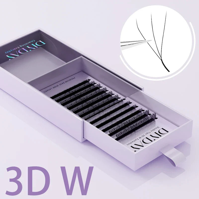 DIYDAY W-Shape Eyelash Extension 3d 4d 5d 6d 7d 8d W Lashes Natural Soft Premade Fan Bloom Effect Eye Lashes for Beauty Makeup
