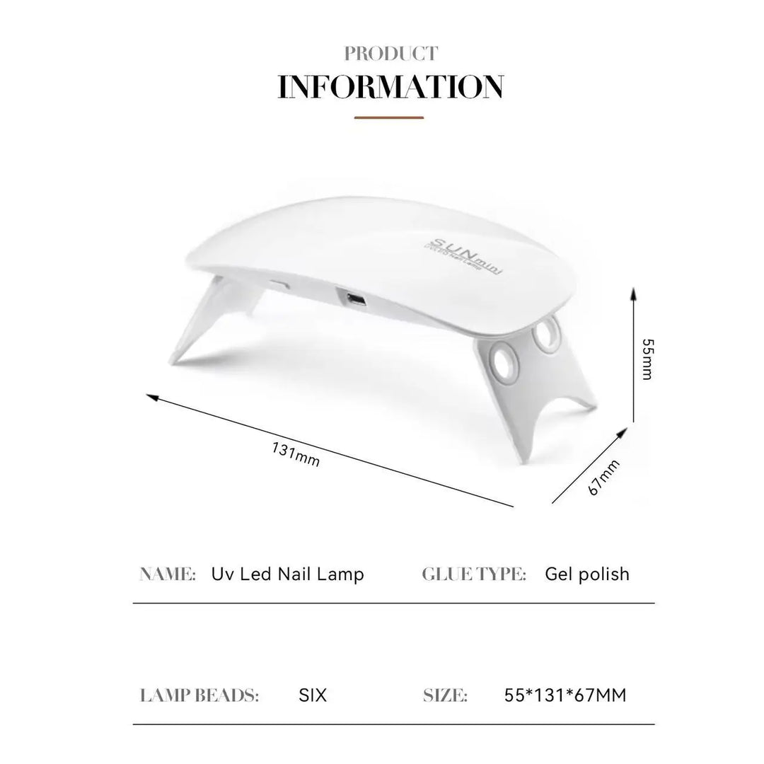 Mini UV LED Nail Lamp 6W for Curing Nail Gel Polish Portable Foldable 120s/60s Timing Manicure Dry Machine Nail Art Drying Tool