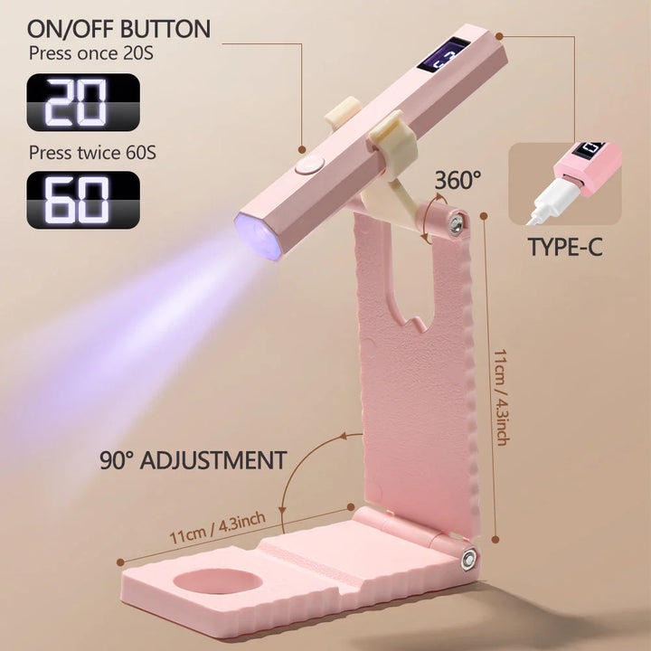 LULAA Cordless Nail Lamp with Stand Handheld UV Light with LCD Display for Gel Nails Rechargeable USB Nail Dryer for Fast Curing