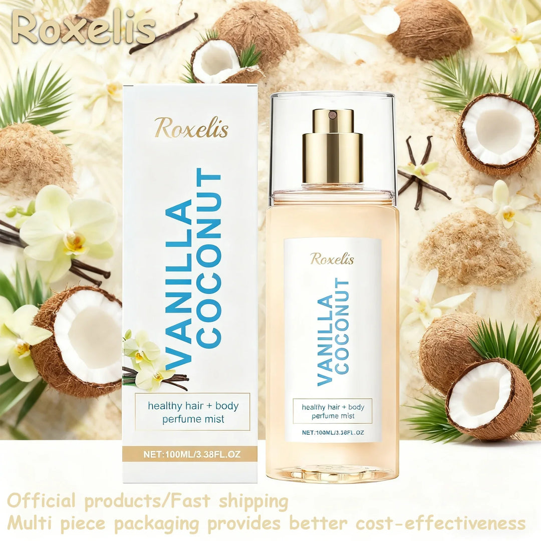 Vanilla Coconut Body Hair Mist - Long Lasting Fresh Romantic Fragrance, Travel Size Portable Spray Women Men Daily &amp; Dating Use