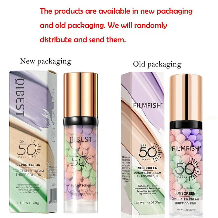 Face Makeup Primer Tri-color Cream Contour Color Isolation Waterproof Makeup Foundation Natural Makeup Base Cream 40g