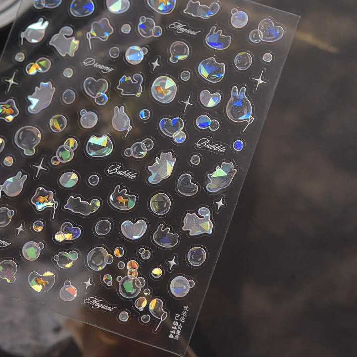 5D Deep Sea Fish Nail Art Stickers Shimmery Bubble Colorful Marine Life Nail Decals Summer Ocean Self Adhesive Manicure Decal