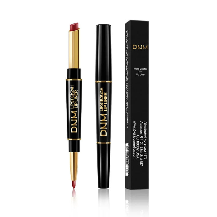DNM 2 In 1 Matte Lipstick Pencil Double Head Lip Liner Pen Long Lasting Waterproof Lady Charming Nude Red Lipliner Pencil Makeup