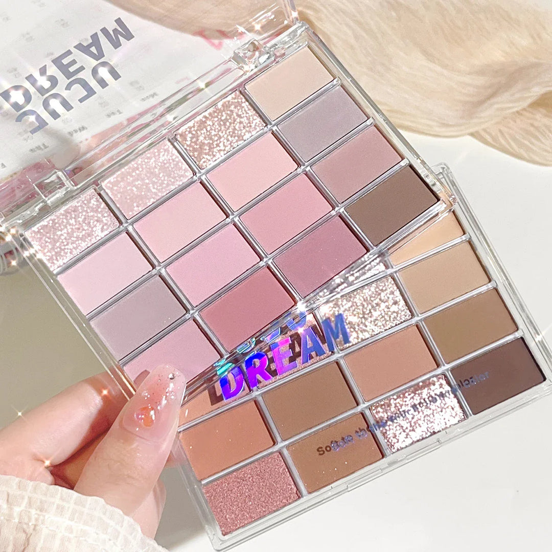 JUJU DREAM 16-Color Earth Tone Eyeshadow Matte &amp; Shimmer Palette, Lying Silkworm Brightener for Soft Daily Makeup
