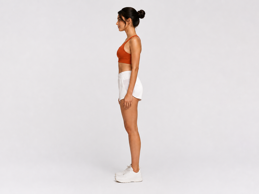 Women's Activewear Set – Rust Ribbed Bra & White Running Shorts