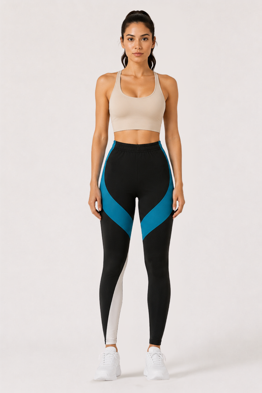 Women's Activewear Set – Halter Bra & Colorblock Joggers | Beige & Black/Teal