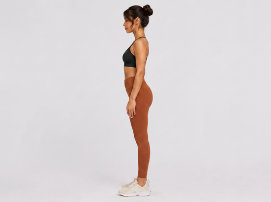 Women's Activewear Set – Black V-Neck Bra & Rust Pocket Leggings